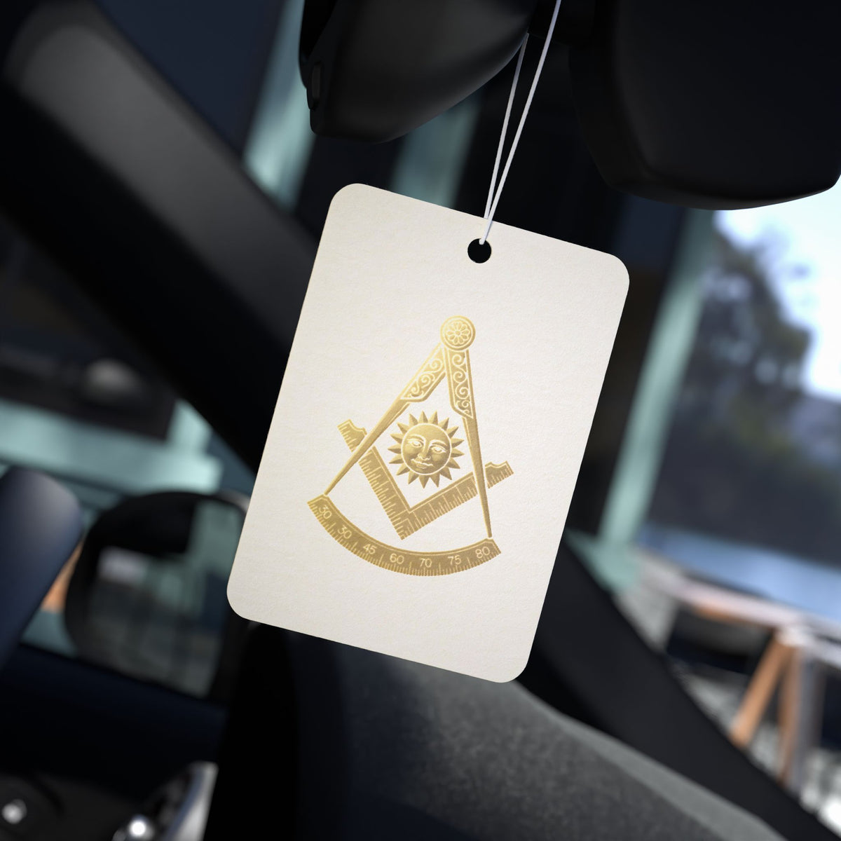 Past Master Blue Lodge Car Air Freshener - Square & Compass with Quadrant Sun - Bricks Masons