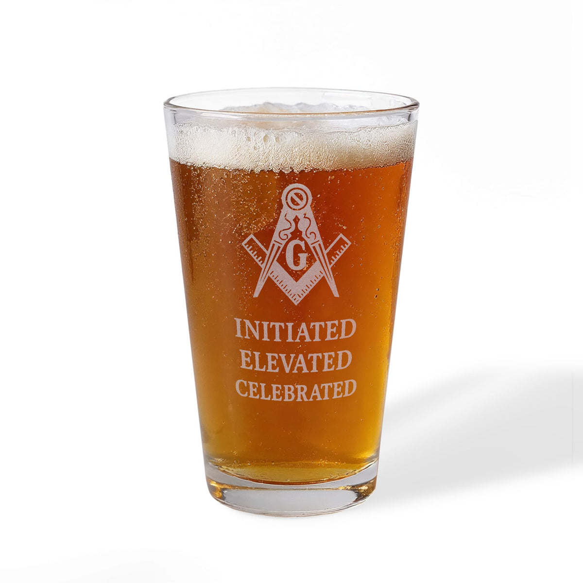 Master Mason Blue Lodge Pint Glass - Initiated Elevated Celebrated Square & Compass G