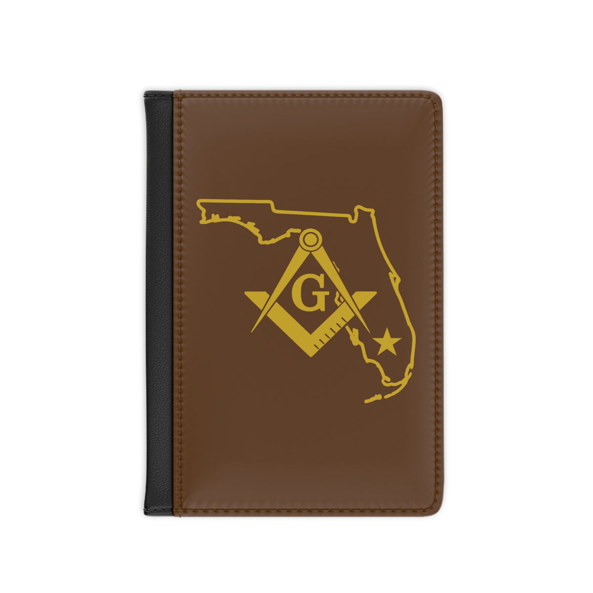 Master Mason Blue Lodge Passport Cover - Florida Mason Brown PU Leather - Bricks Masons