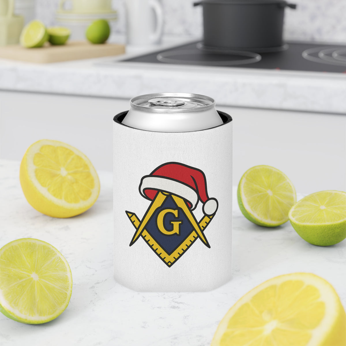 Master Mason Blue Lodge Can Cooler - Square & Compass G Christmas Edition - Bricks Masons