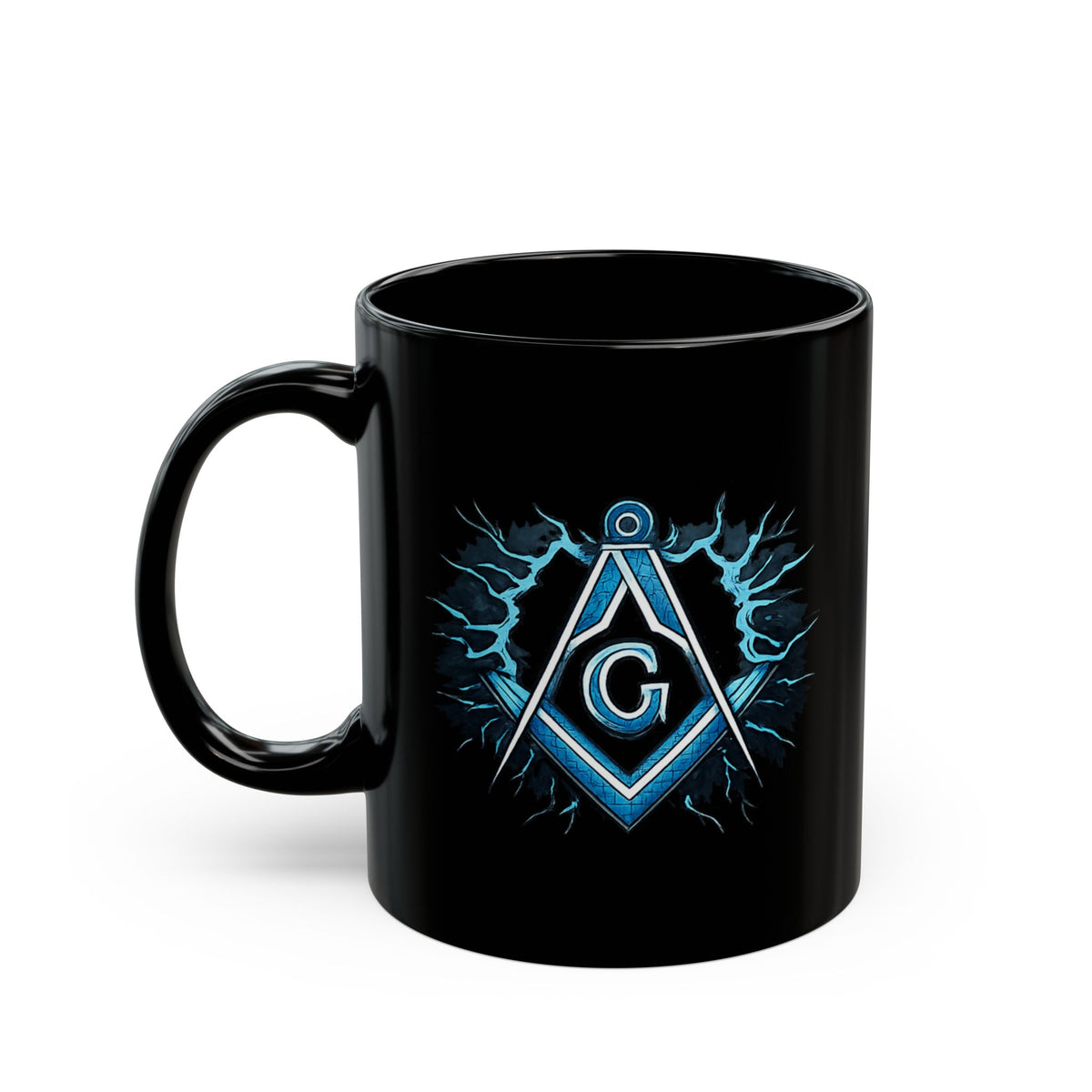 Master Mason Blue Lodge Becher - Schwarz mit blauem Winkelmaß und Zirkel G