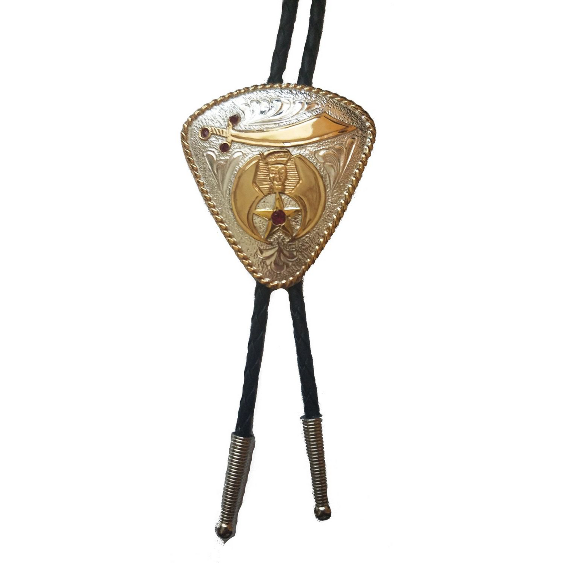 Shriners Bolo Tie - Sterling Silver Plated Crescent & Scimitar - Bricks Masons