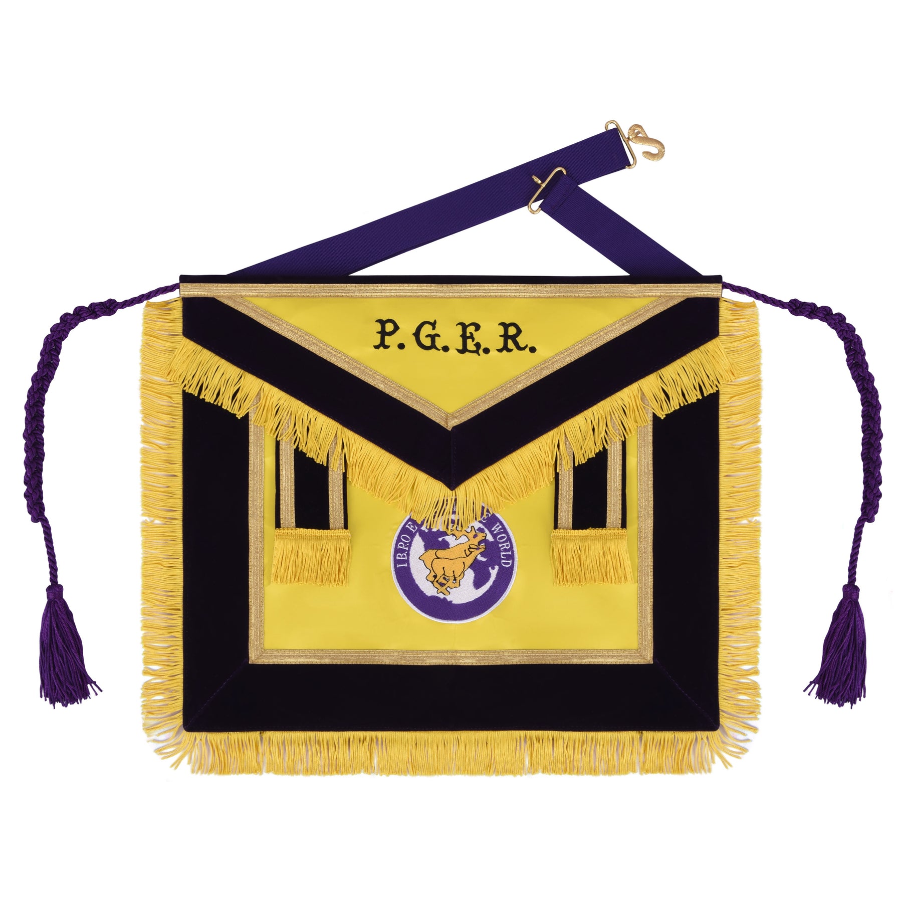 Elks of the World Apron - All Yellow With Purple Velvet Borders - Bricks Masons