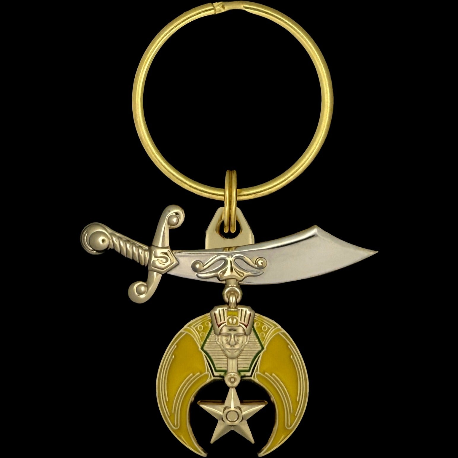 Shriners Keychain - Colorful Enamel With Scimitar Sword - Bricks Masons