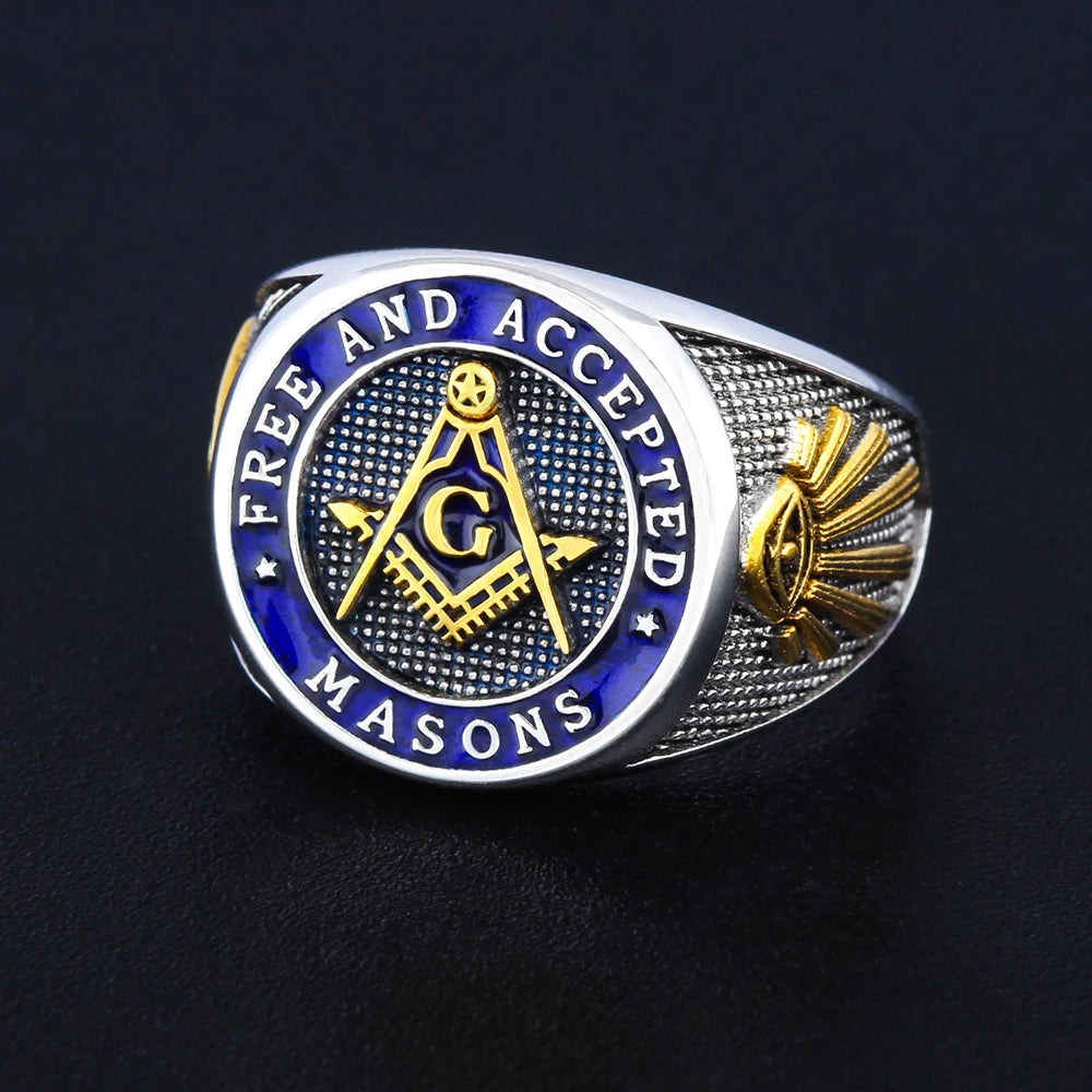 Master Mason Blue Lodge Ring - Free and Accepted Masons with S&C G Eye of Providence - Bricks Masons