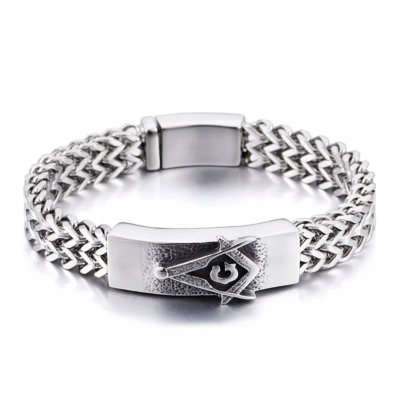 Master Mason Blue Lodge Bracelet - 316L Stainless Steel Figaro Chain - Bricks Masons