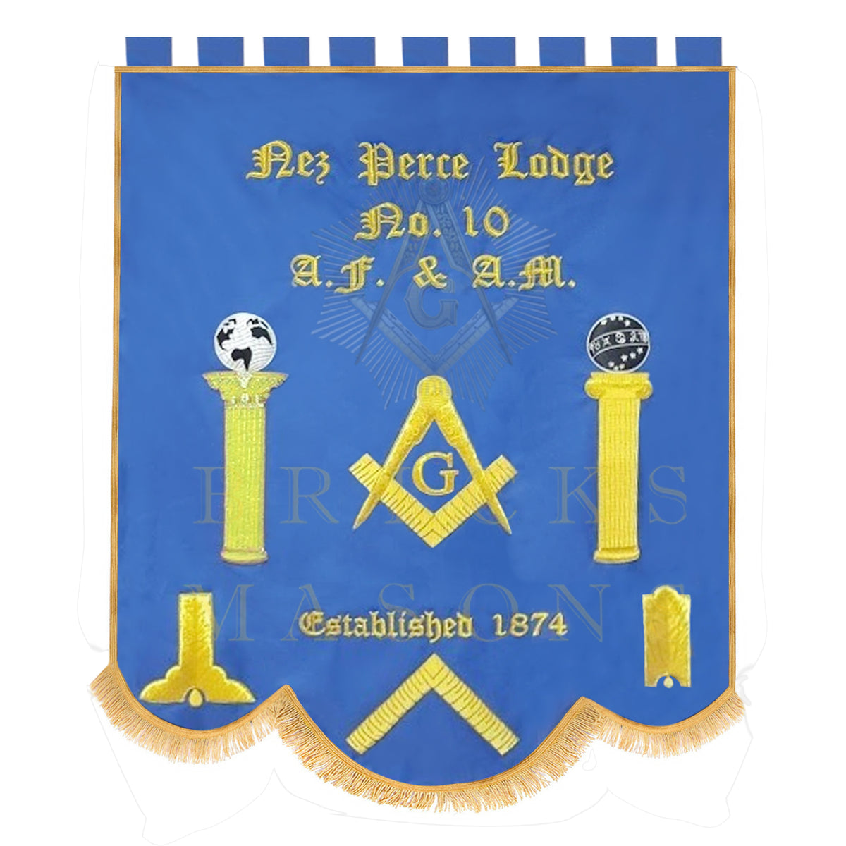 Master Mason Blue Lodge Banner - Blue Personalized Machine Embroidery - Bricks Masons
