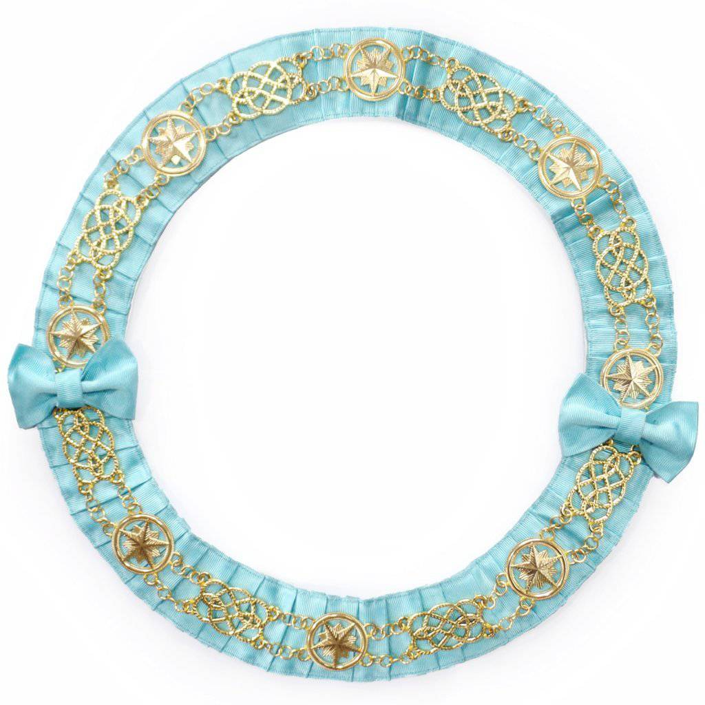 French Rite Chain Collar - Gold Plated on Sky Blue Velvet - Bricks Masons