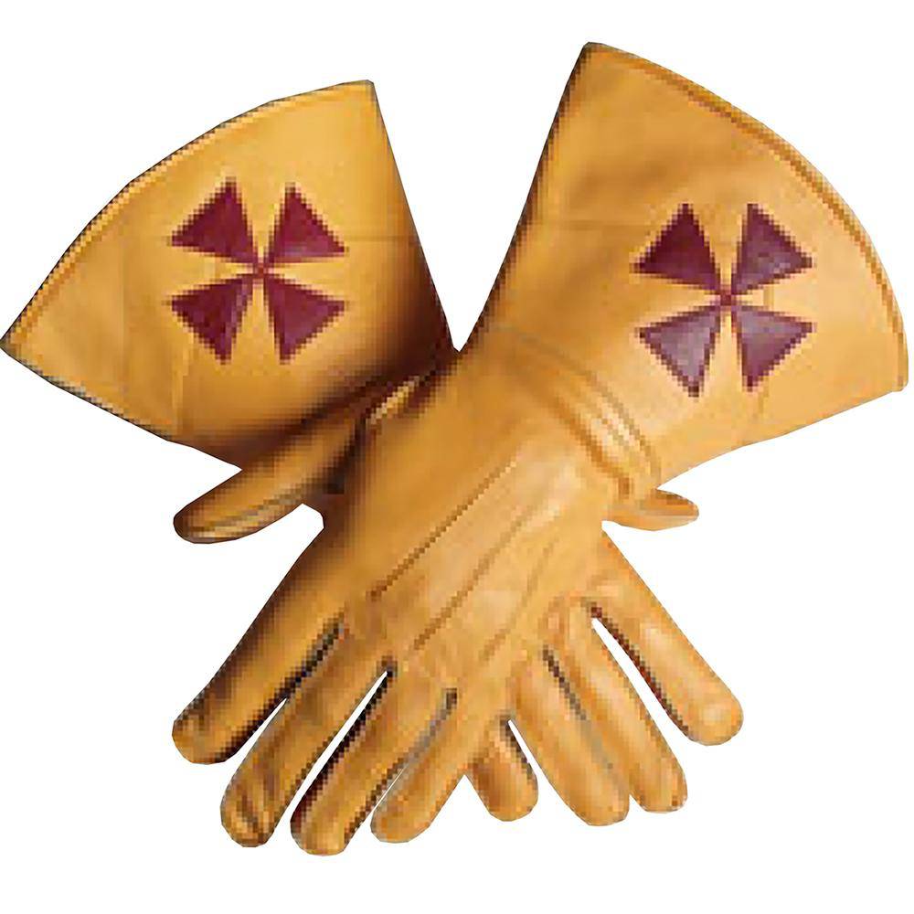 Knights Templar Gauntlet - Yellow Leather with Red Cross - Bricks Masons