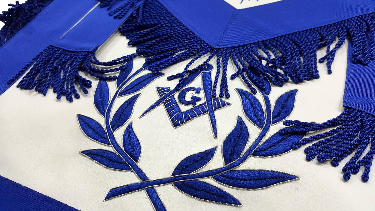 Master Mason Blue Lodge Apron - Blue with Embroidery & Fringe - Bricks Masons