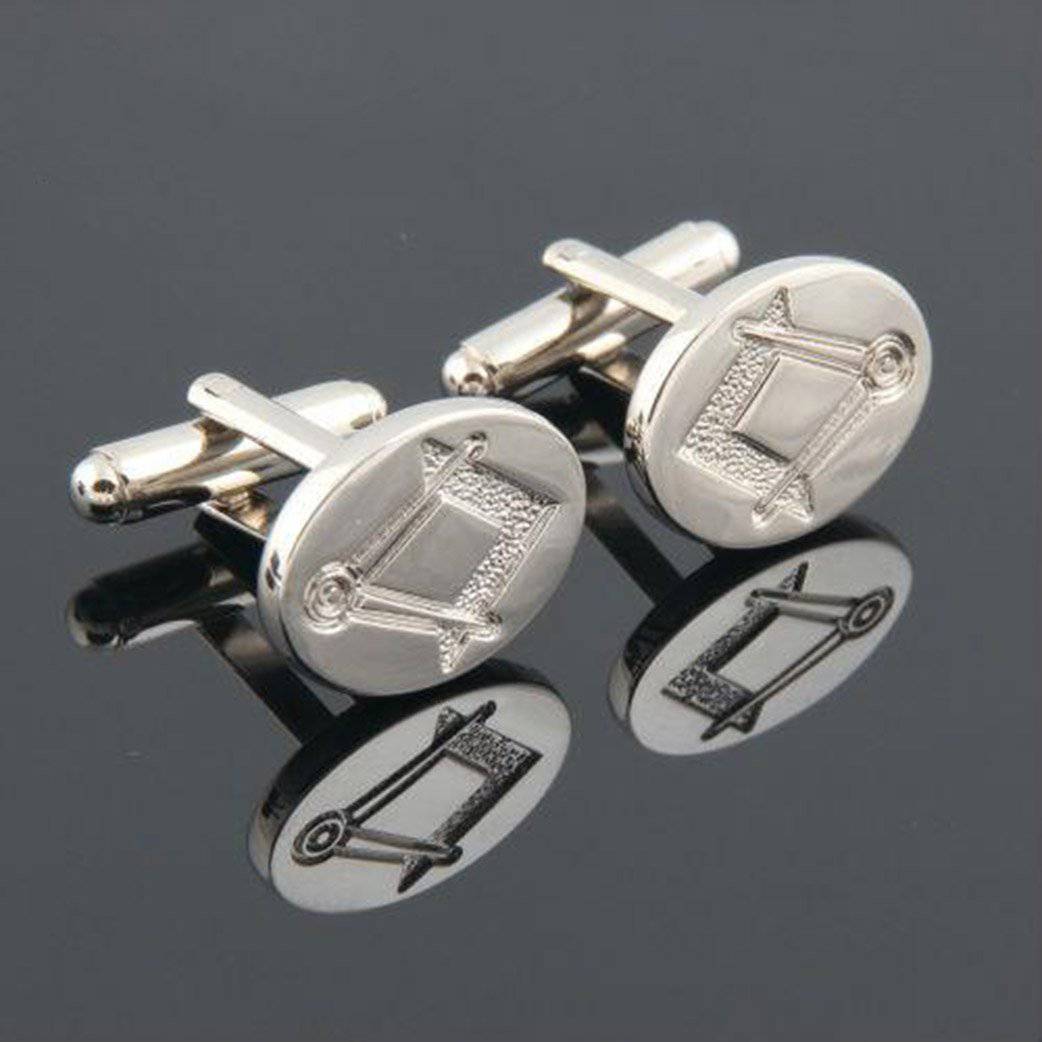 Master Mason Blue Lodge Cufflink - Oval Compass Square - Bricks Masons
