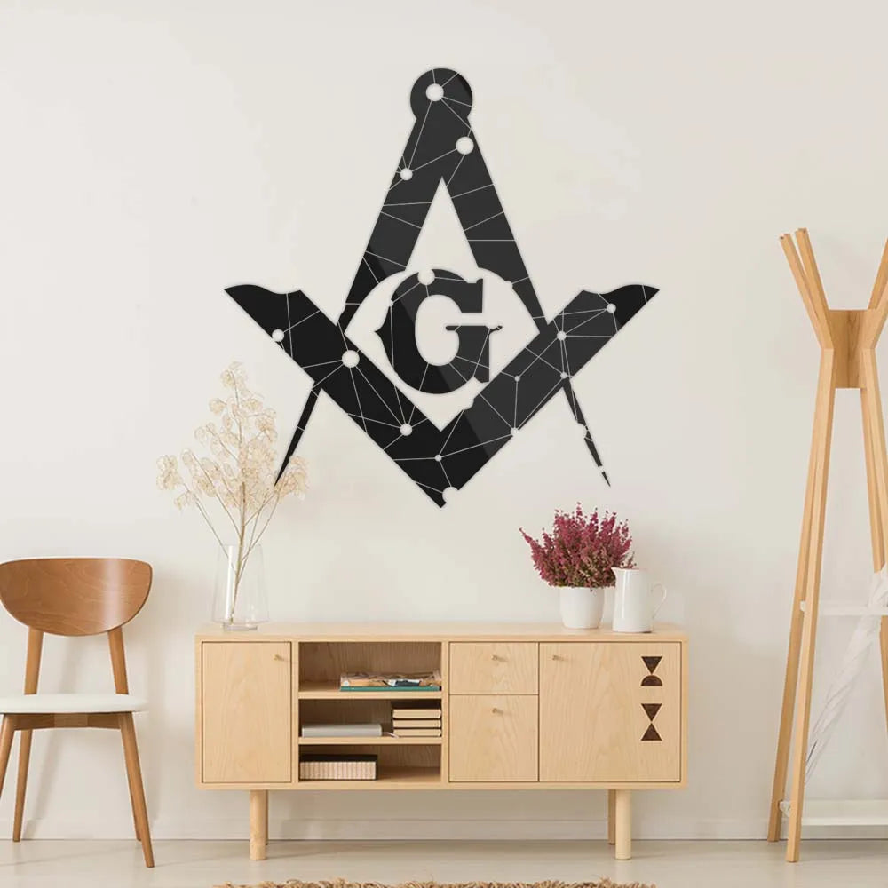 Master Mason Blue Lodge Wall Monogram - Black Dotted Square & Compass G - Bricks Masons