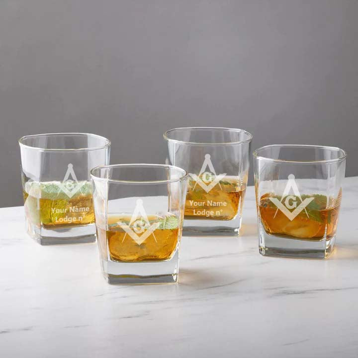 Master Mason Blue Lodge Whiskey Glass - 1 Piece - Bricks Masons