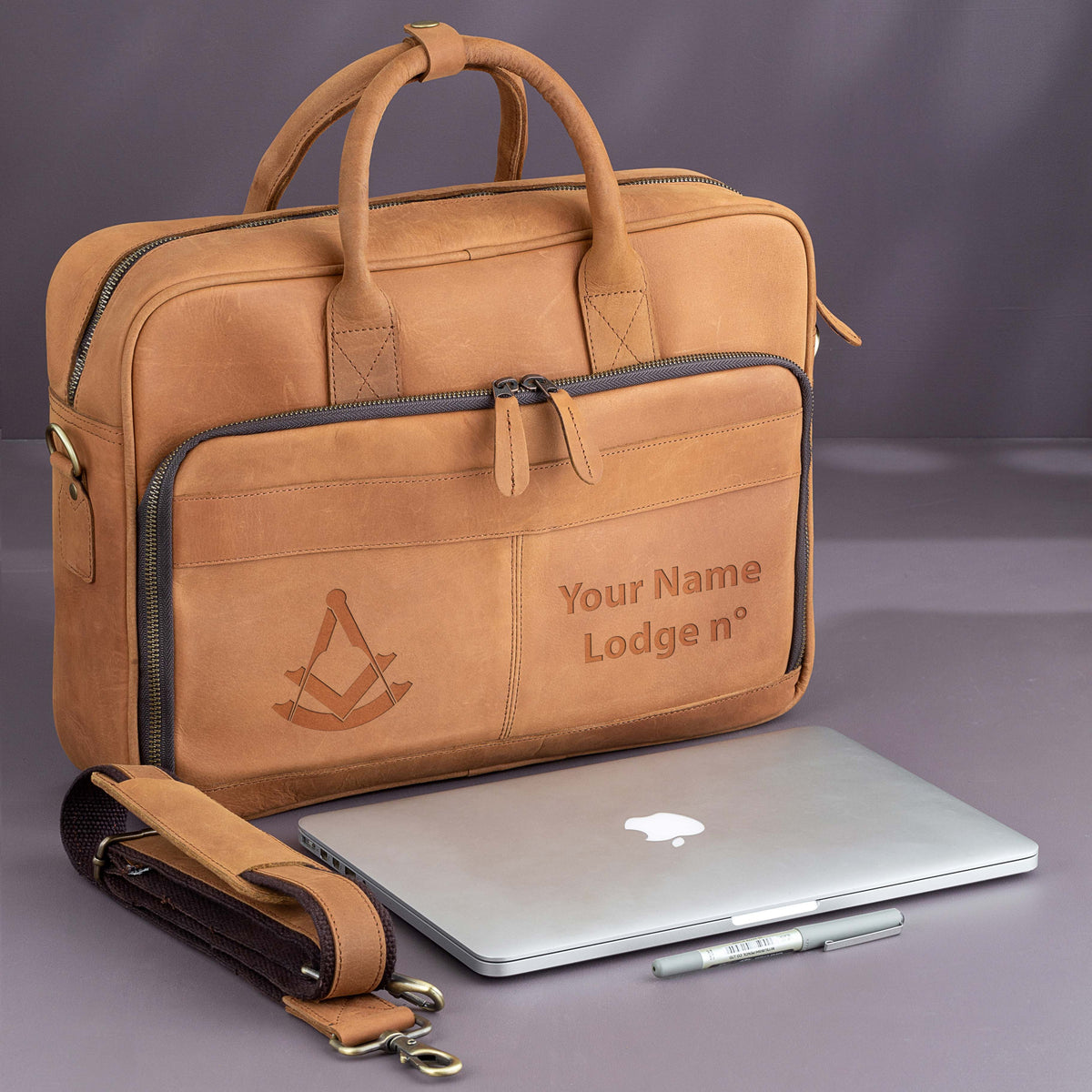 Past Master Blue Lodge Briefcase - Handmade Leather - Bricks Masons