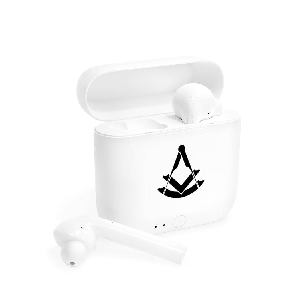 Past Master Blue Lodge Earbud - Black & White - Bricks Masons