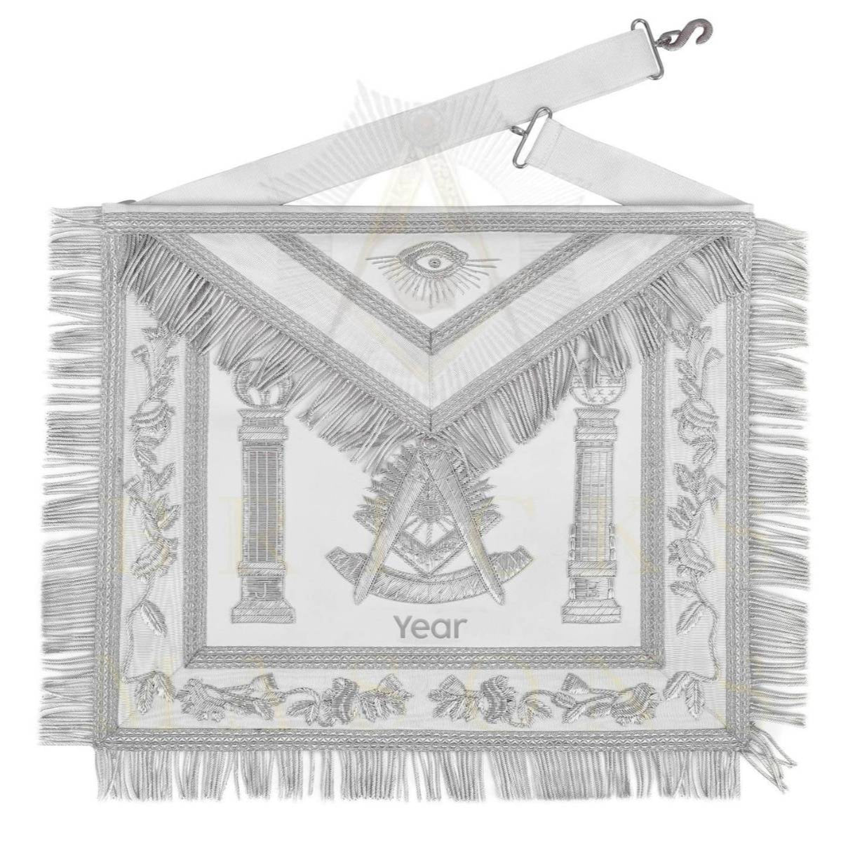 Past Master Blue Lodge Apron - Bullion With Wreath & Pillars - Bricks Masons