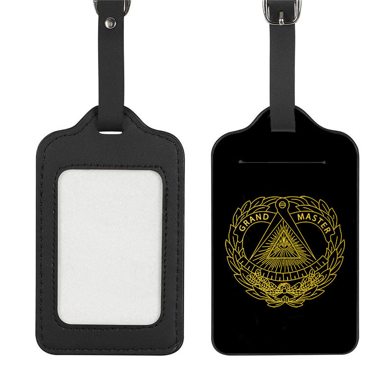 Grand Master Blue Lodge Luggage Tag - Black Leather - Bricks Masons