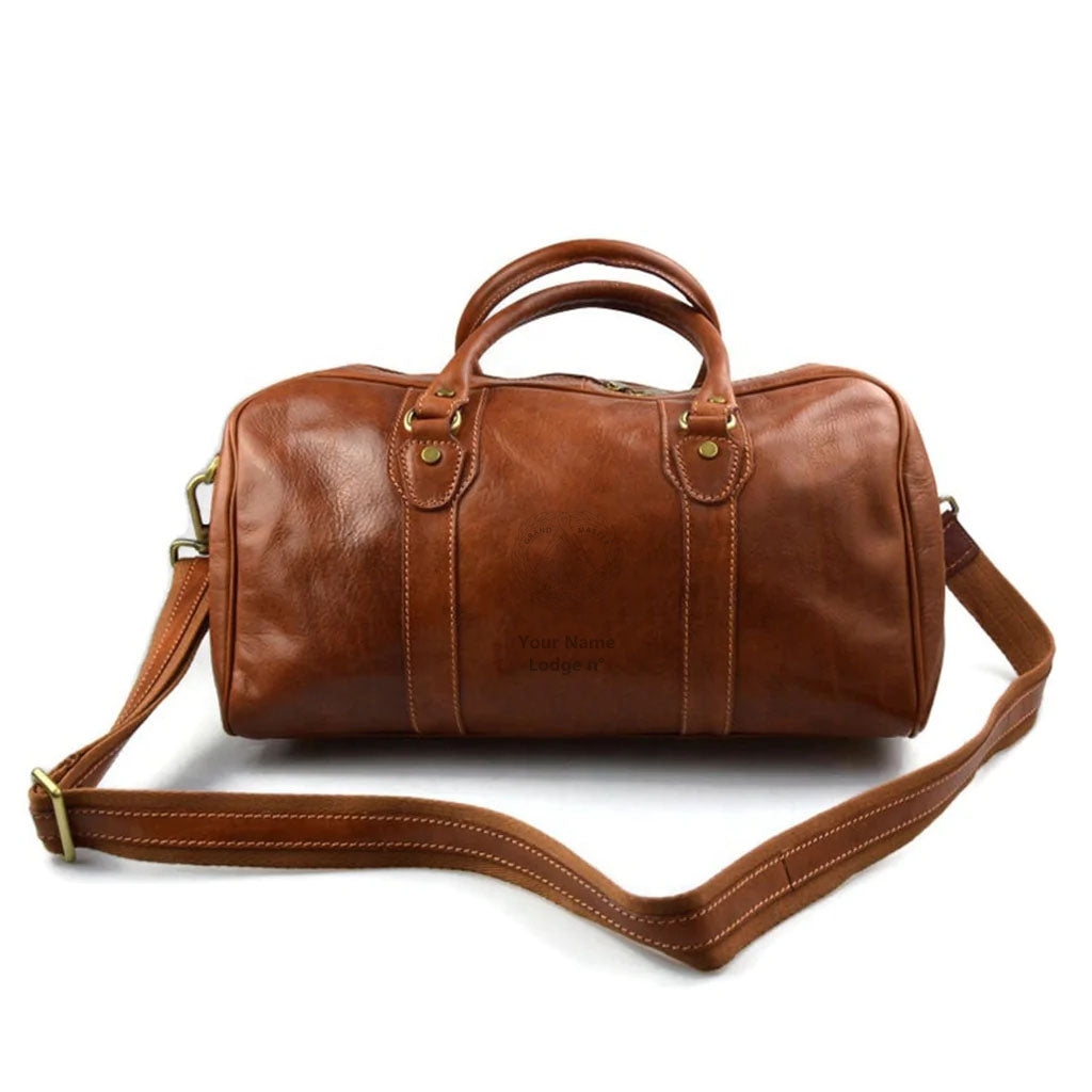 Grand Master Blue Lodge Travel Bag - Genuine Matte Brown Leather - Bricks Masons