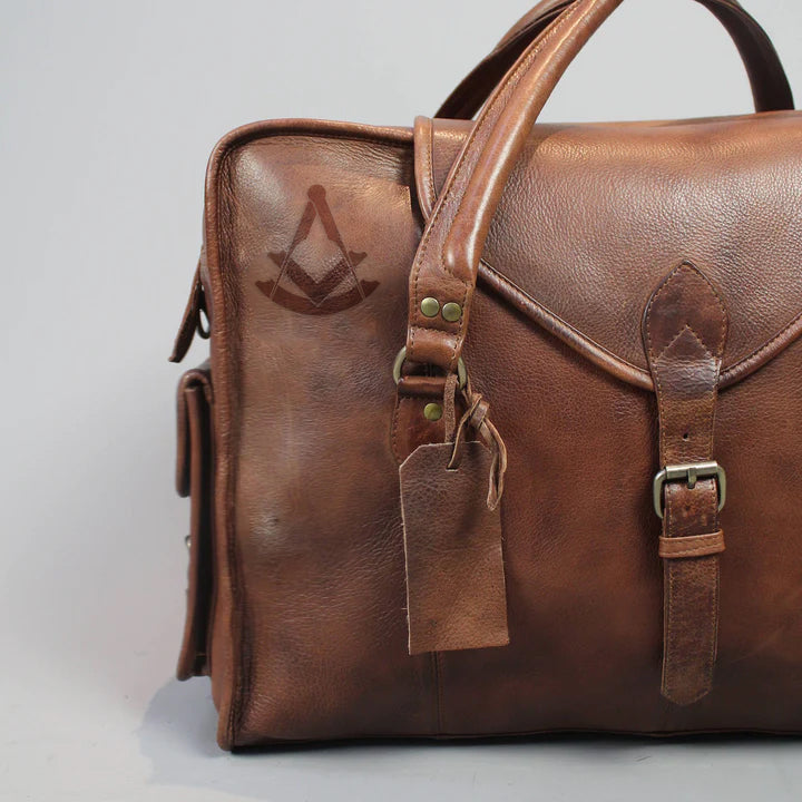Past Master Blue Lodge Travel Bag - Handmade Genuine Leather - Bricks Masons