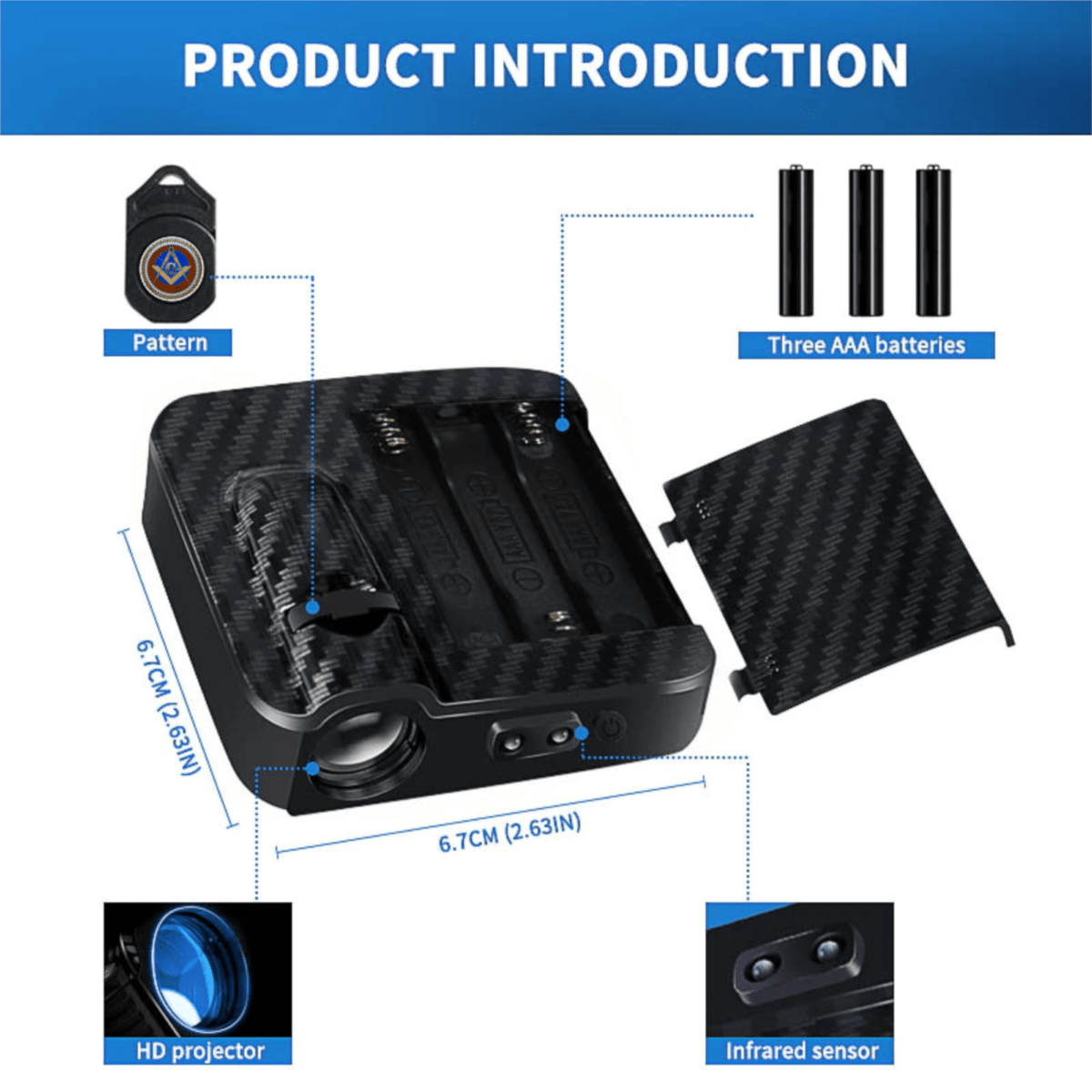 Past Master Blue Lodge Car Door Light Projector - Customizable Wireless LED - Bricks Masons