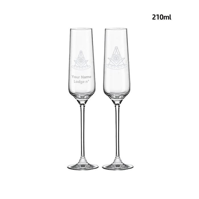 Past Master Blue Lodge California Regulation Champagne Flute - 2 Pieces Set - Bricks Masons