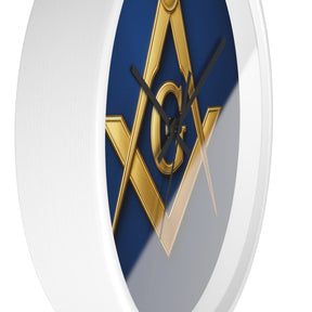 Master Mason Blue Lodge Clock - S & C Emblem on Elegant Wooden Frame - Bricks Masons