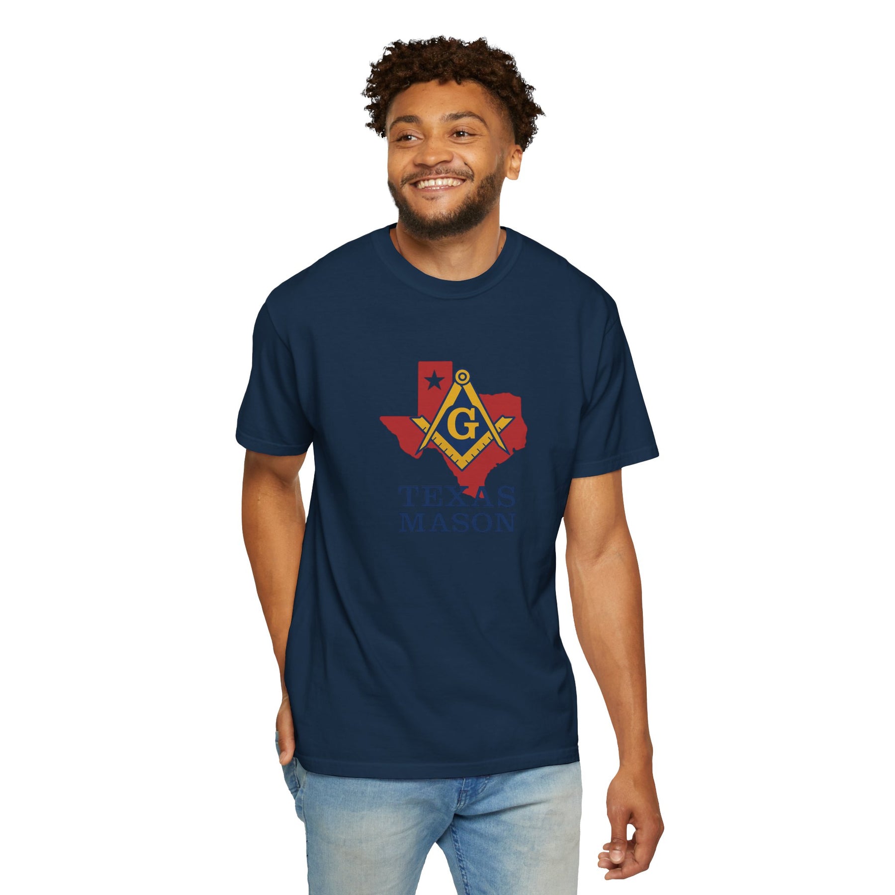 Master Mason Blue Lodge T-Shirt - Texas Mason Garment-Dyed Tee - Bricks Masons