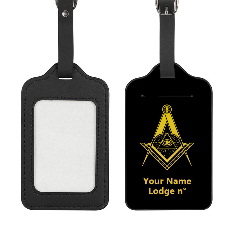 Master Mason Blue Lodge Luggage Tag - Black Leather - Bricks Masons