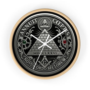 Master Mason Blue Lodge Clock - S&C with Pyramid & All Seeing Eye Latin Motto - Bricks Masons