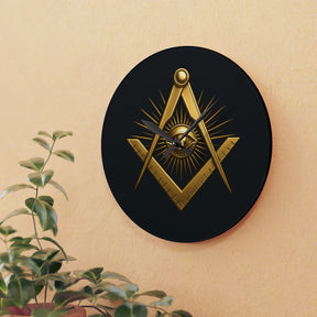 Master Mason Blue Lodge Clock - All Seeing Eye Within Square & Compass - Bricks Masons