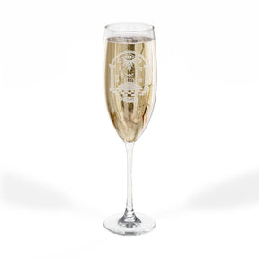 Master Mason Blue Lodge Champagne Flute - Checkered Floor Pillars All-Seeing Eye & Tools - Bricks Masons