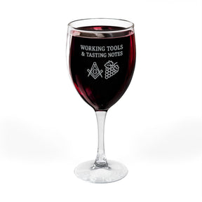 Master Mason Blue Lodge Wine Glass - Working Tools & Tasting Notes Square & Compass G - Bricks Masons