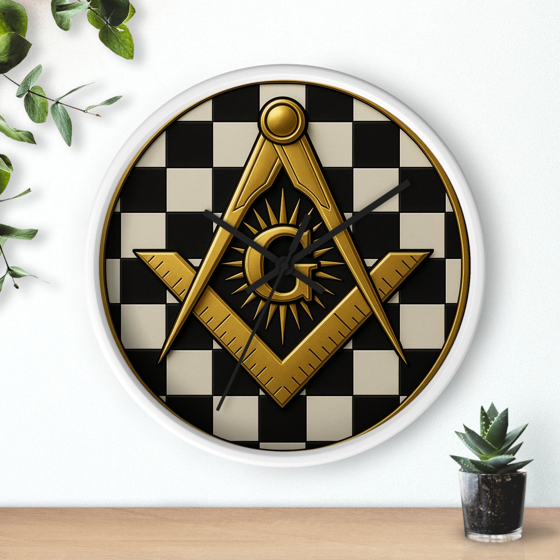 Master Mason Blue Lodge Clock - G and Square & Compass Checkered Dial - Bricks Masons