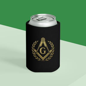 Master Mason Blue Lodge Can Cooler - Gold Square & Compass G With Wreath - Bricks Masons