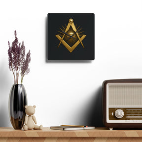 Master Mason Blue Lodge Clock - All Seeing Eye Within Square & Compass - Bricks Masons