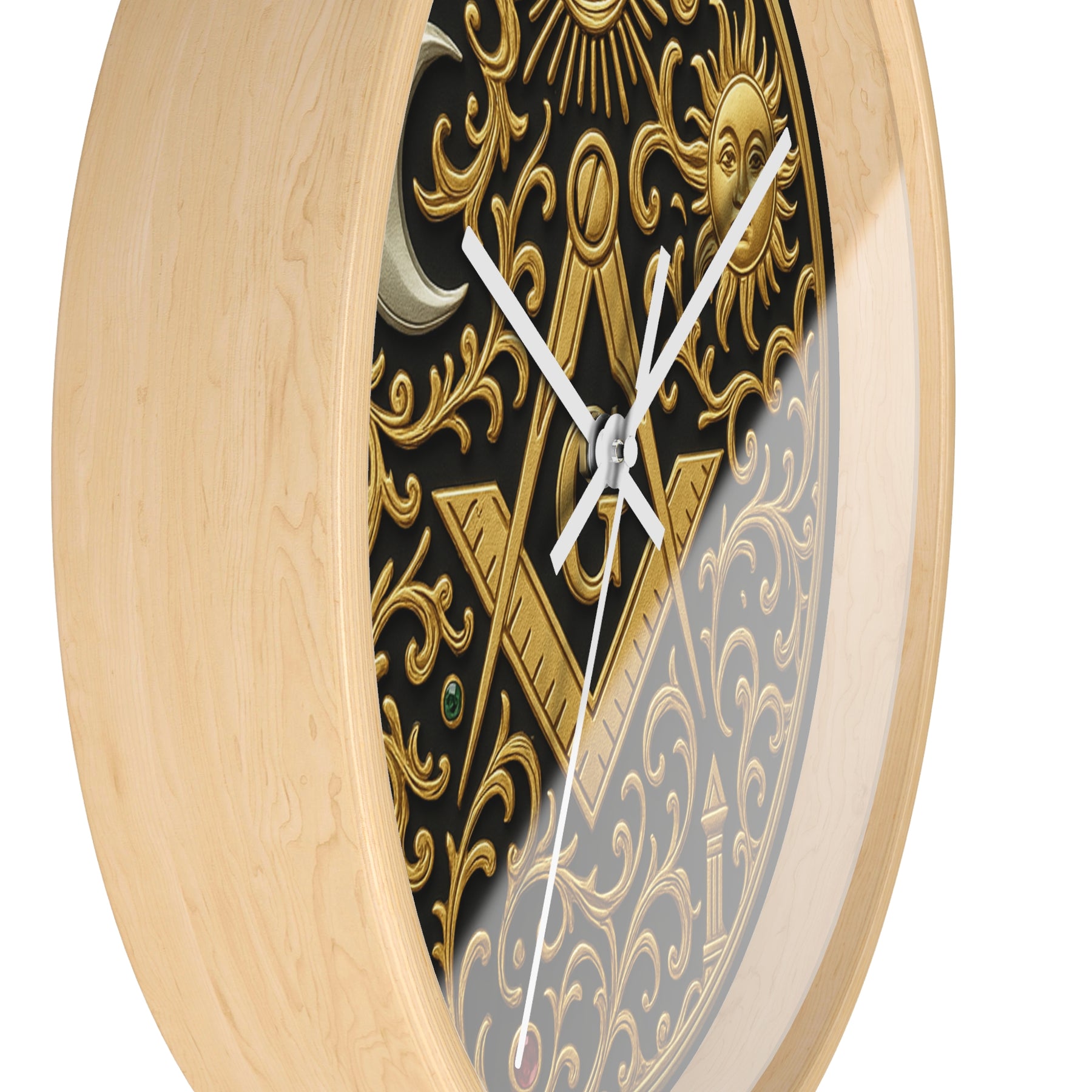 Master Mason Blue Lodge Clock - S&C G with Sun Moon & Eye with Golden Ornates - Bricks Masons