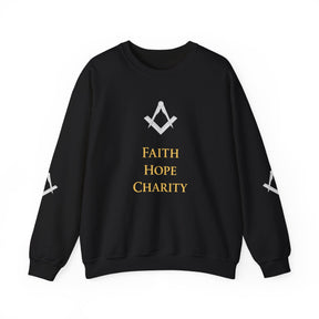 Master Mason Blue Lodge Sweatshirt – Glaube, Hoffnung und Nächstenliebe mit Winkelmaß und Zirkel