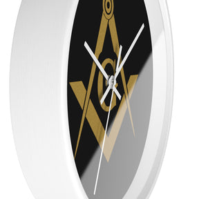 Master Mason Blue Lodge Clock - Shiny Golden S&C G on Black Dial - Bricks Masons