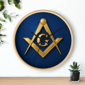 Master Mason Blue Lodge Clock - S & C Emblem on Elegant Wooden Frame - Bricks Masons