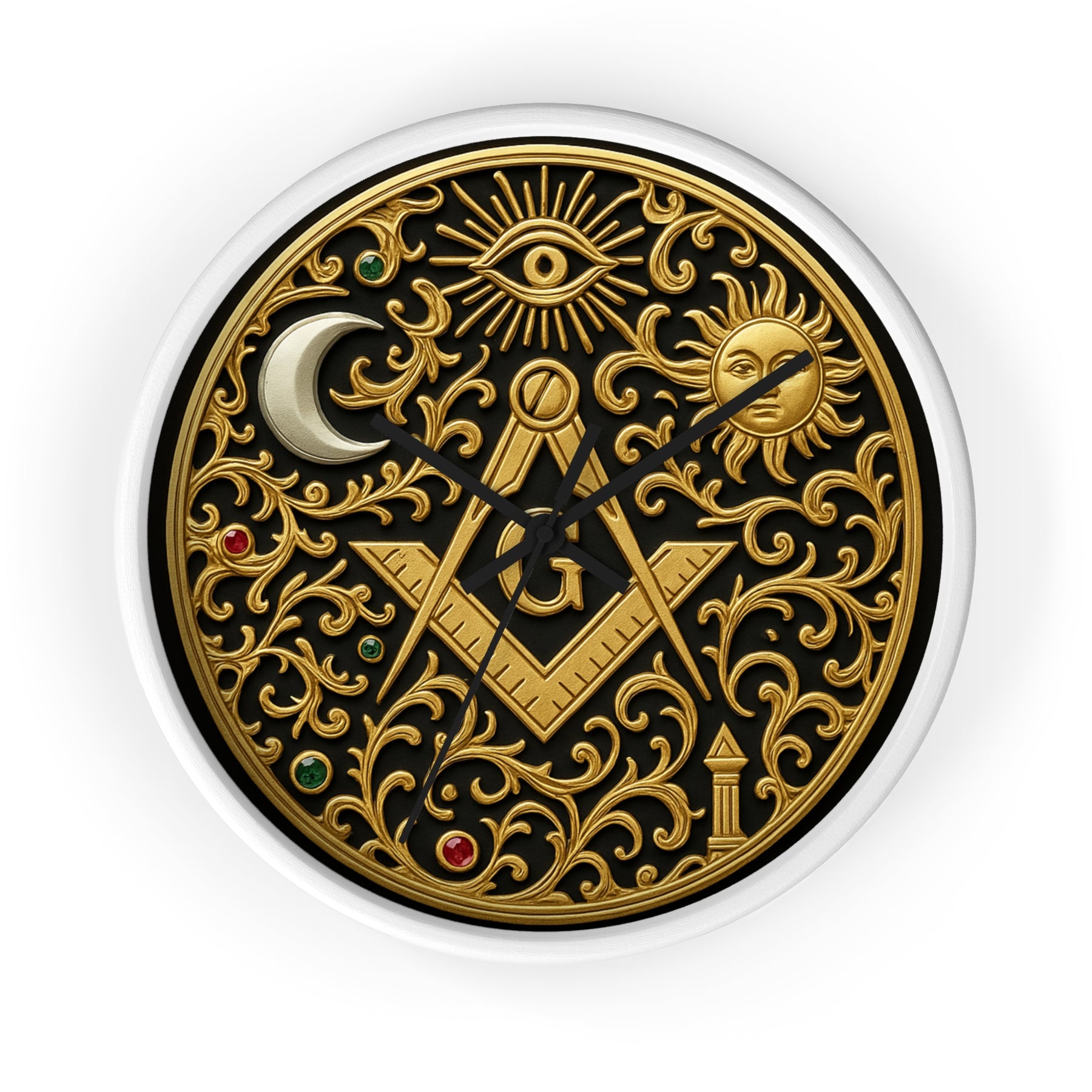 Master Mason Blue Lodge Clock - S&C G with Sun Moon & Eye with Golden Ornates - Bricks Masons