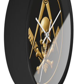 Widows Sons Clock - Square & Compass with Skull Emblem on Wooden Frame - Bricks Masons