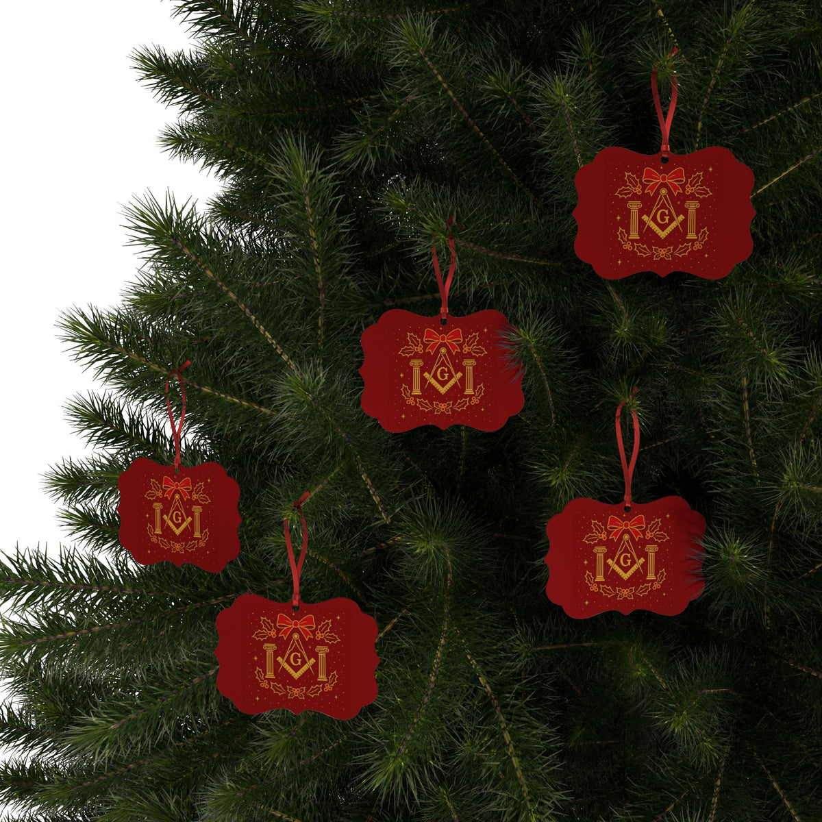 Master Mason Blue Lodge Christmas Ornament - S&C G with Twin Pillars Holiday Decor Set - Bricks Masons