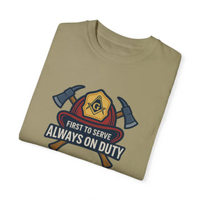Master Mason Blue Lodge T-Shirt - Garment-Dyed Firefighter Tee - Bricks Masons