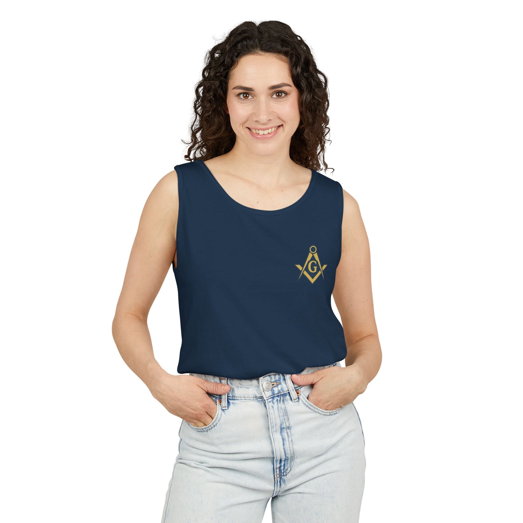 Master Mason Blue Lodge Tank Top - Garment-Dyed Square & Compass G - Bricks Masons
