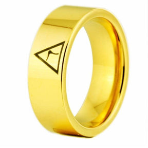 14th Degree Scottish Rite Ring - Gold Color Pipe Cut Tungsten Personalizable - Bricks Masons