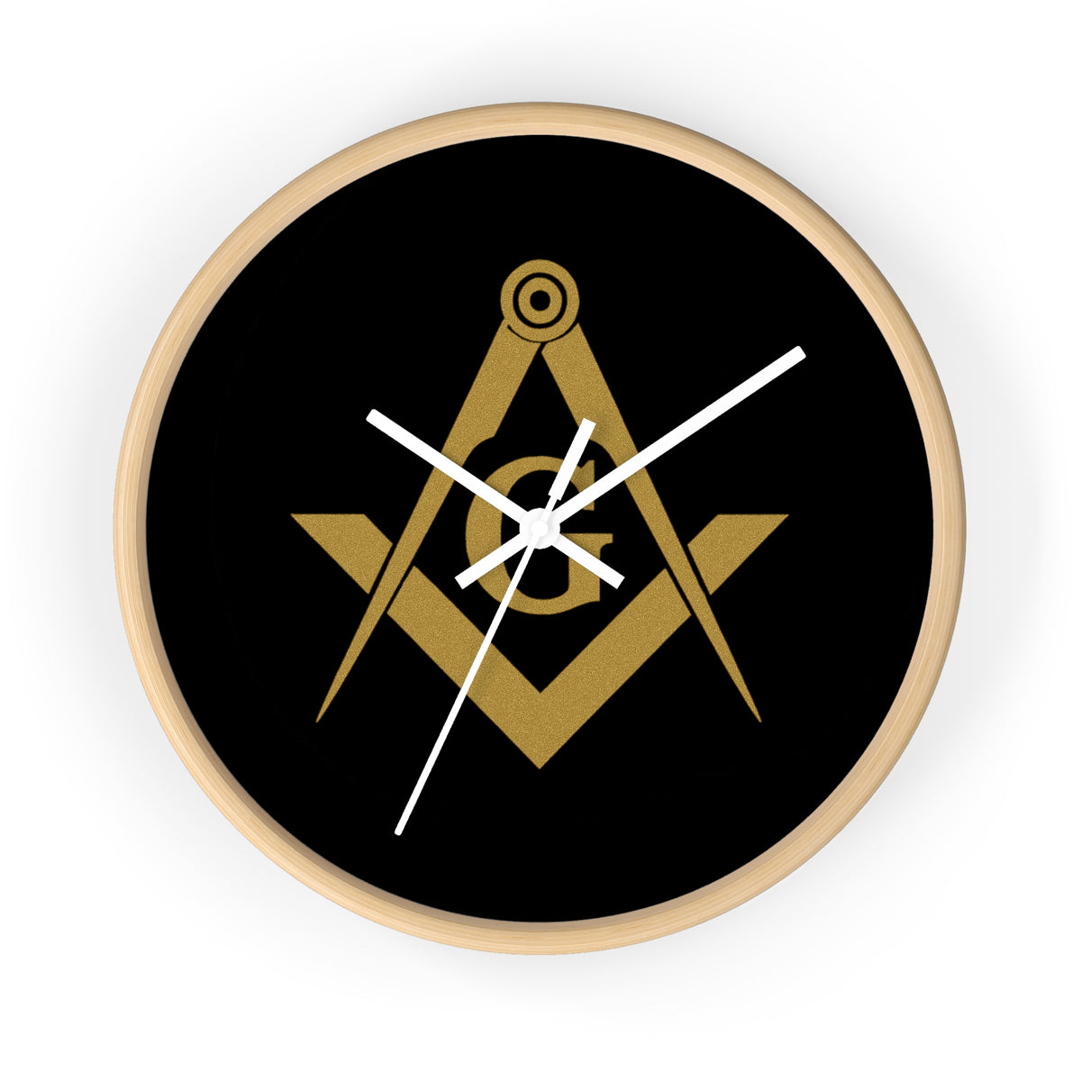 Master Mason Blue Lodge Clock - Shiny Golden S&C G on Black Dial - Bricks Masons