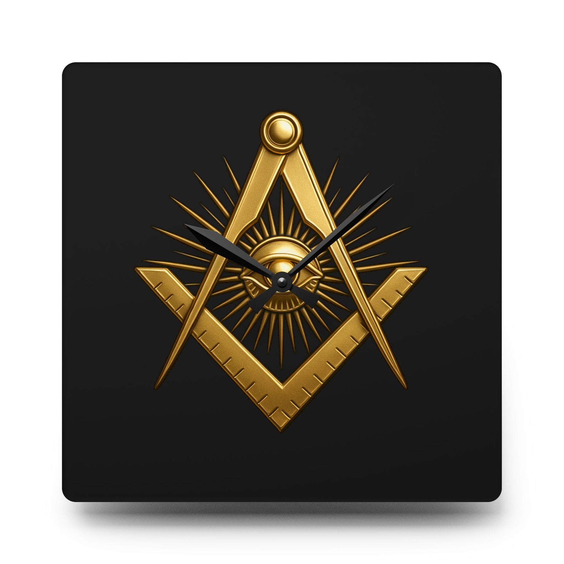 Master Mason Blue Lodge Clock - Square & Compass with All Seeing Eye on Acrylic Dial - Bricks Masons