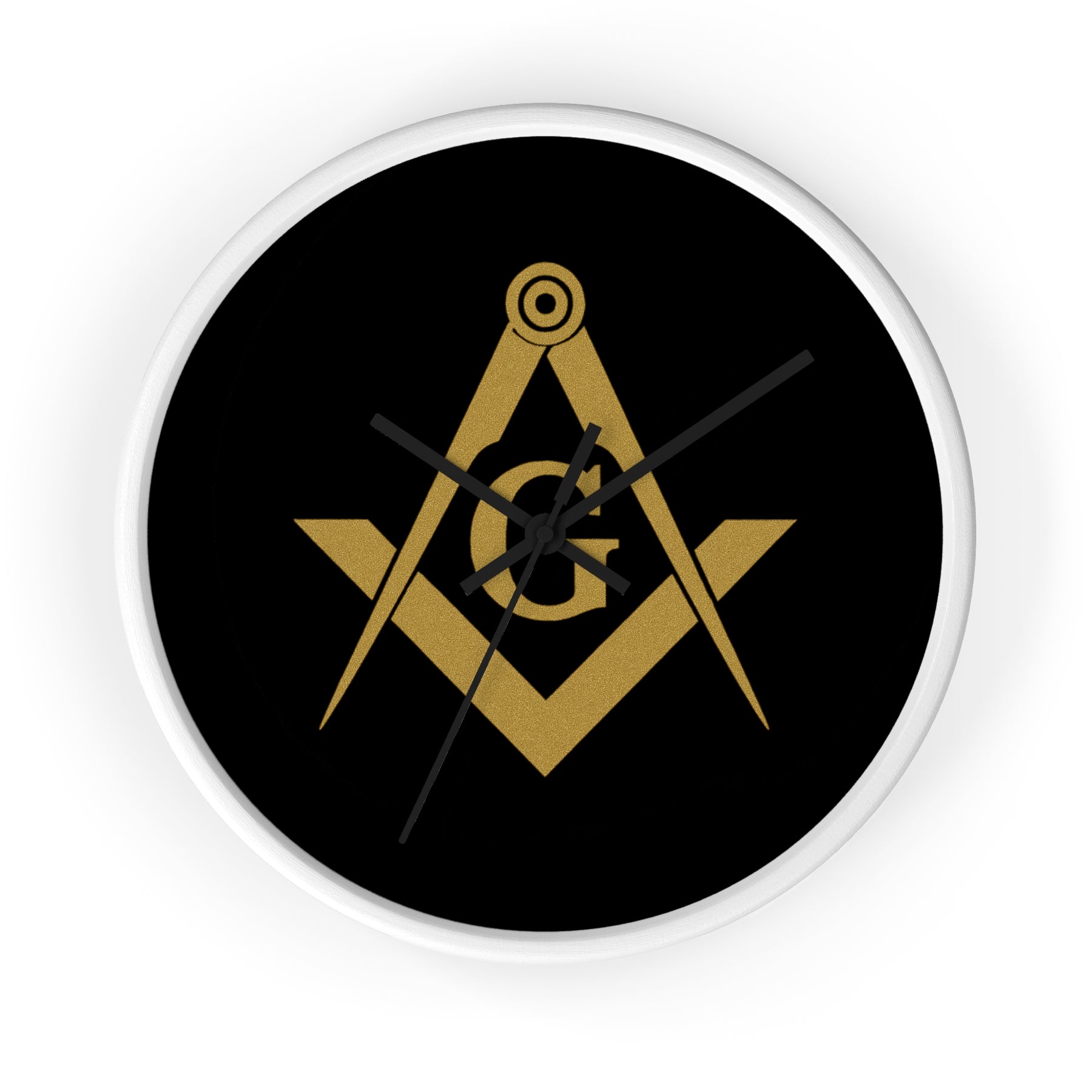 Master Mason Blue Lodge Clock - Shiny Golden S&C G on Black Dial - Bricks Masons