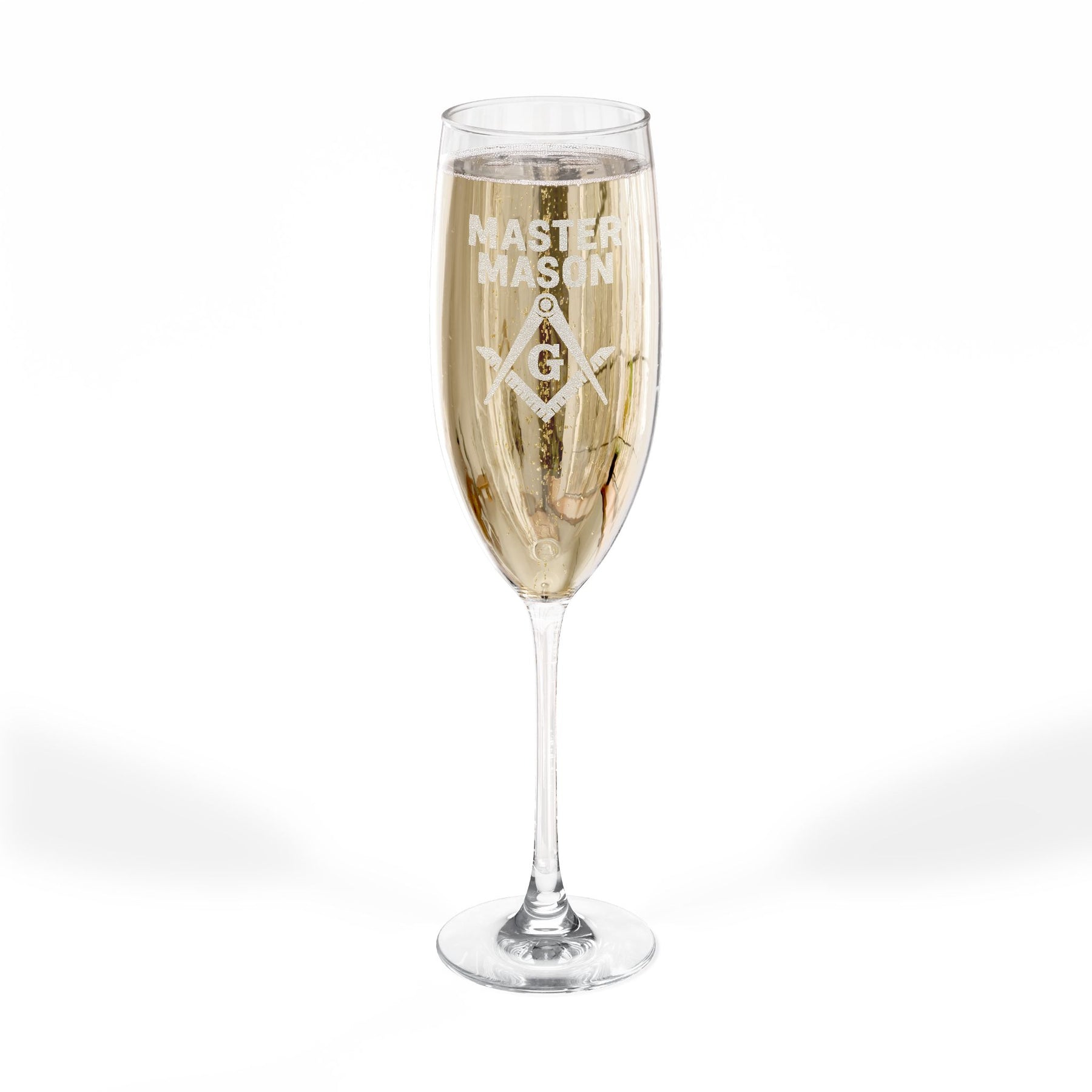 Master Mason Blue Lodge Champagne Flute - Square & Compasses G Emblem - Bricks Masons