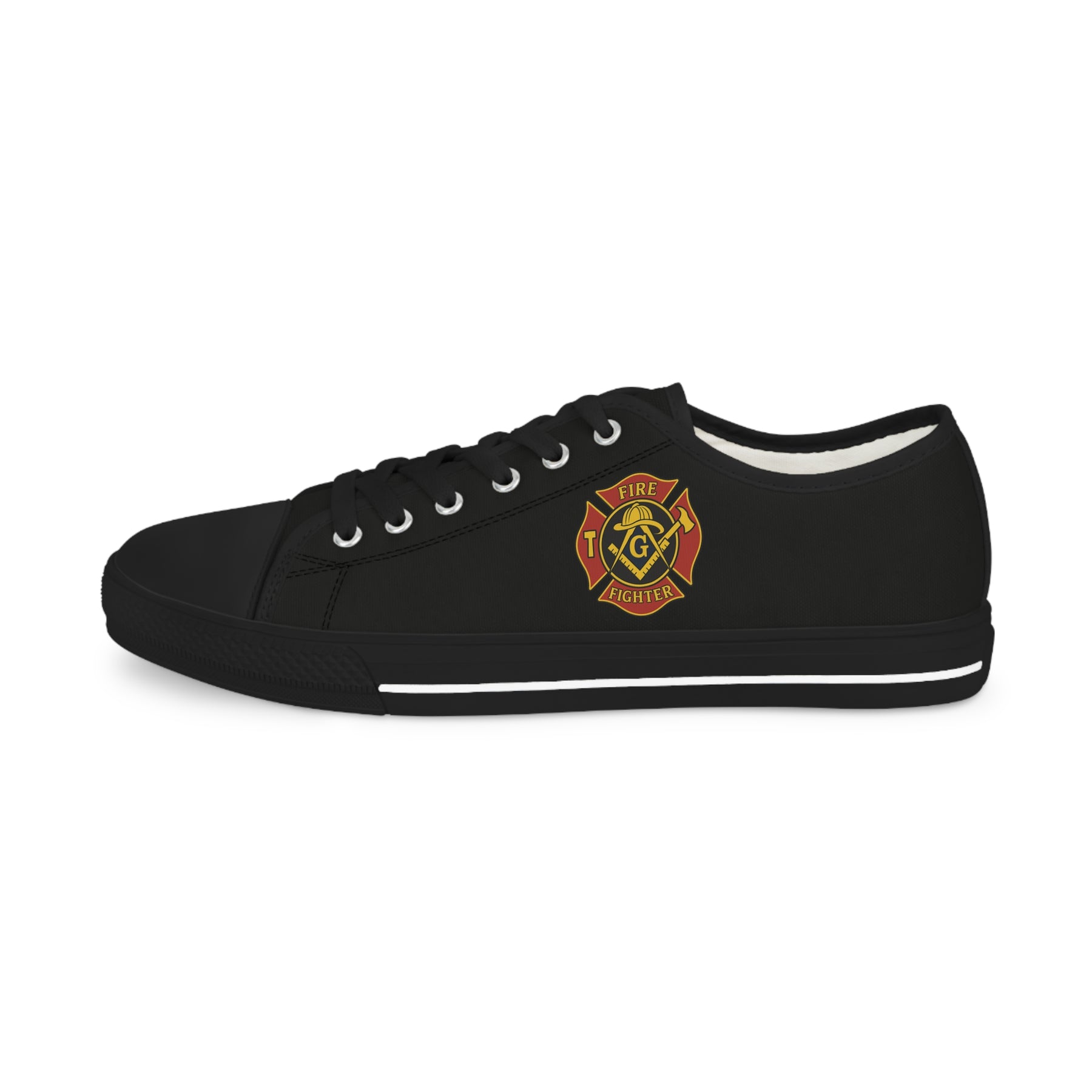 Master Mason Blue Lodge Sneaker - Low Top Sneaker Black & White Firefighter Mason - Bricks Masons